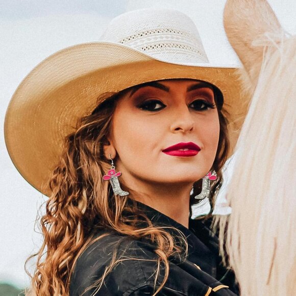 Glitter Rhinestone Cowgirl Earrings for Women, Western Howdy Letter Dangle Boot - Picture 6 of 8